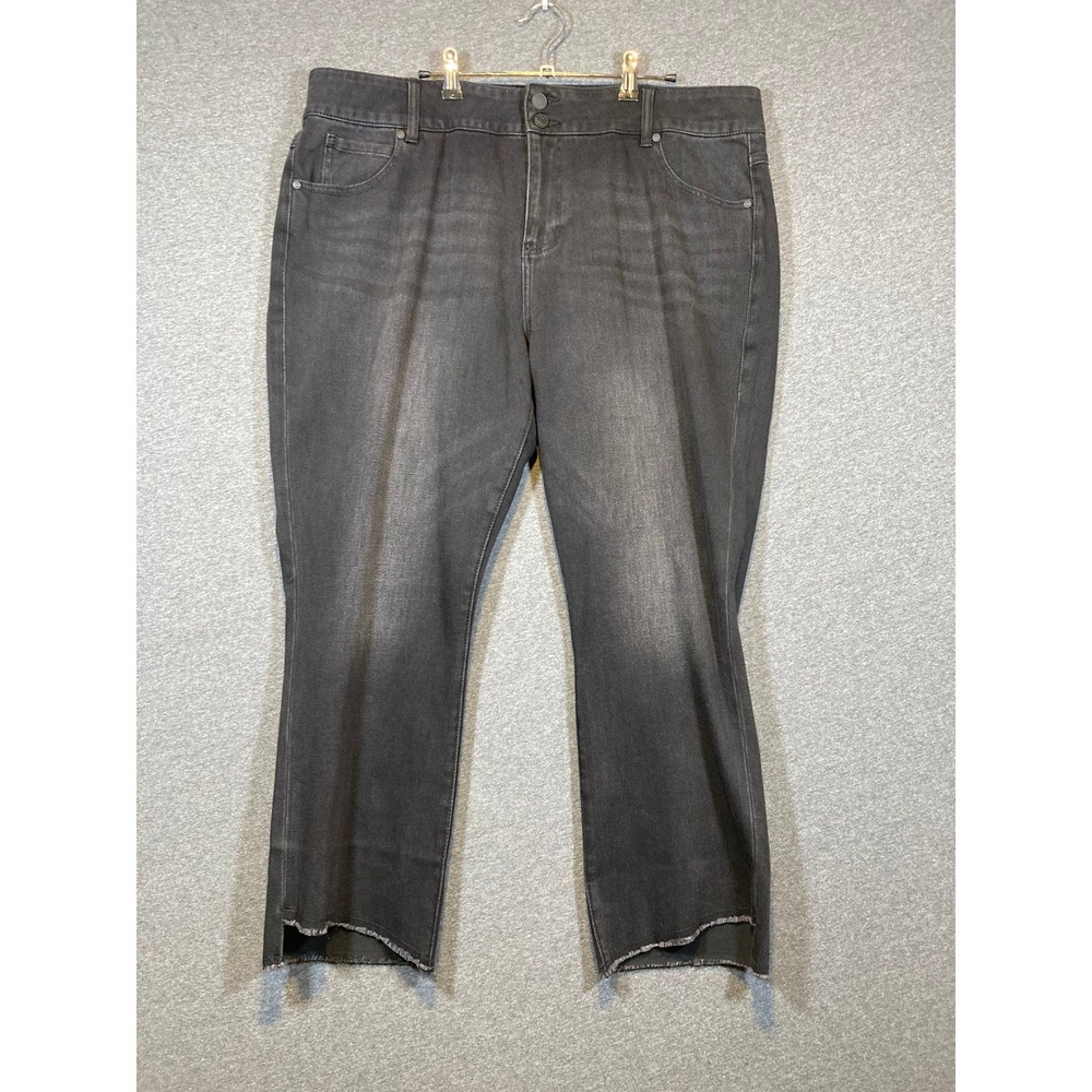 Cabi Faded Black High Rise Straight Leg Jeans Raw Step‎ Hem Women Size 20 5543